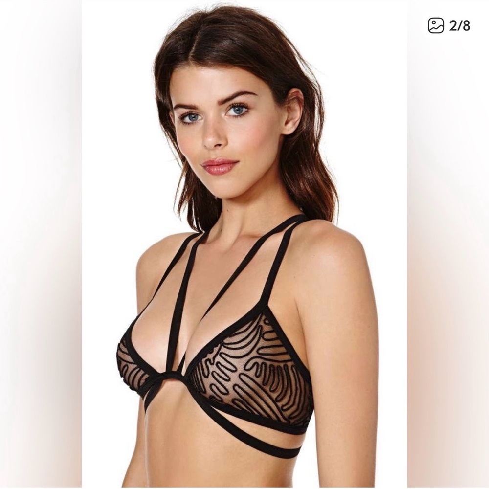 SKIVVIES For Love & Lemons Love Knot Cross Bralette Bondage Strappy Lace Bra can